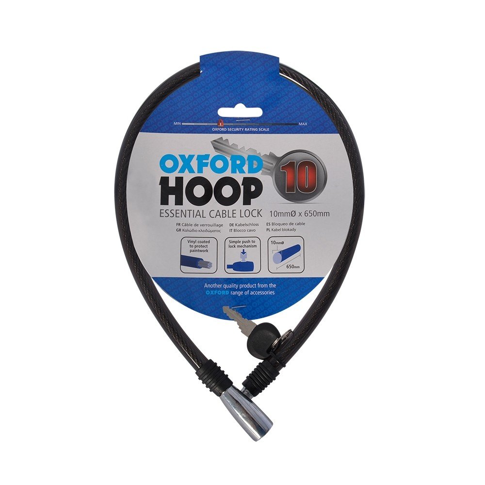 

Велозамок троссовый OXFORD Hoop 10*650 мм, на ключе, чёрный, LK228