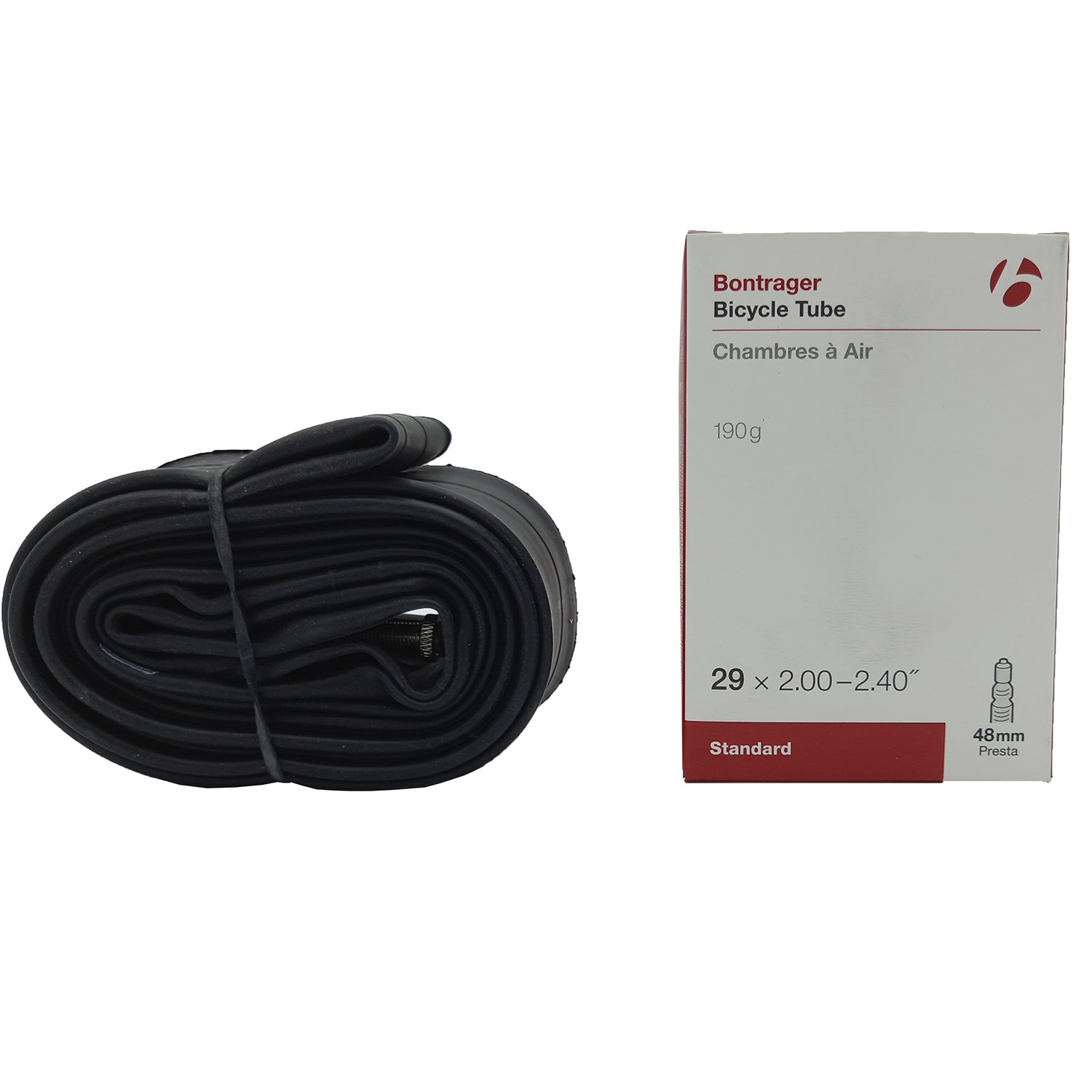 Камера велосипедная Bontrager Standard, 29x2.00-2.40, Presta 48 mm, чёрный, TCG-430700 камера велосипедная bontrager standard 20x1 25 1 5 для складных велосипедов sv 48mm tcg 88301