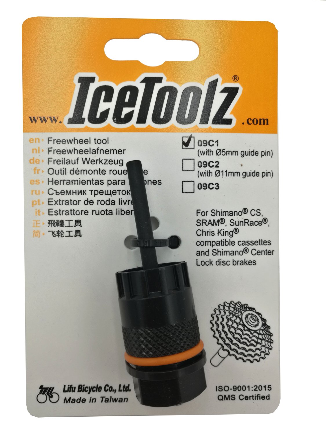 Съемник для кассет ICE TOOLZ Shimano CS/Center Lock, с направляющей , Сr-V сталь, 09C1