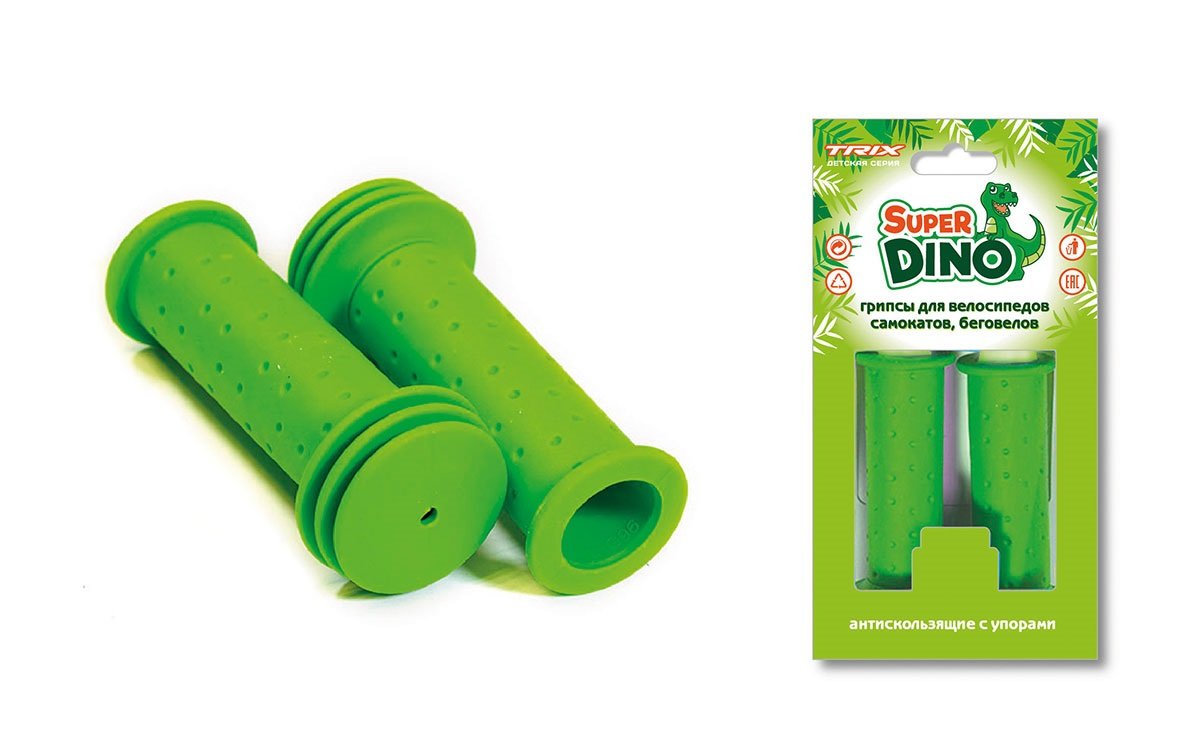 

Грипсы велосипедные TRIX Super Dino, детские, 102 мм, резиновые, зеленые, GRTXG96SD, Зелёный