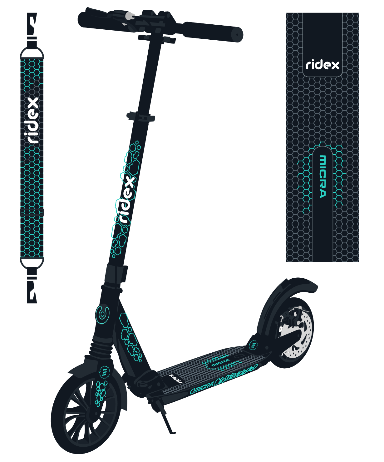 

Самокат RIDEX Micra, 200 мм, дисковый тормоз, черный, УТ-00020987, Чёрный