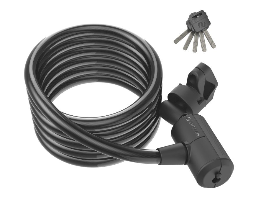 Замок велосипедный Syncros Masset Coil Cable Key lock, 12x1850mm, black, ES280303-0001 шланг для душа сталь рус имп 150 см двойной замок spl spl 3601 150b