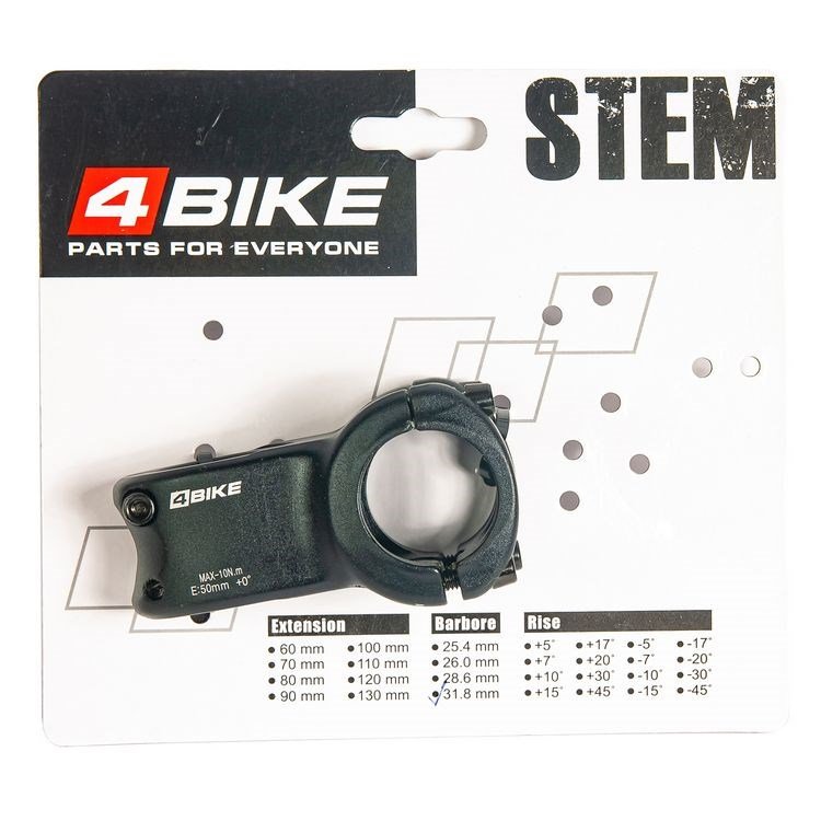 

Вынос руля 4BIKE, алюминиевый, TDS-D623, L:50, R:0°, D:31.8мм, индивидуальная упаковка, чёрный, ARV000002