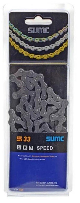 

Велосипедная цепь SUMC - S33, 1/2''x3/32'', на 5/6/7 скоростей, 116 звеньев, серая, ARV000083