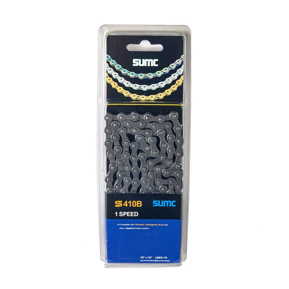 

Велосипедная цепь SUMC - S410B, 1/2''x1/8'', для 1 скорости, 116 звеньев, серая, ARV000082
