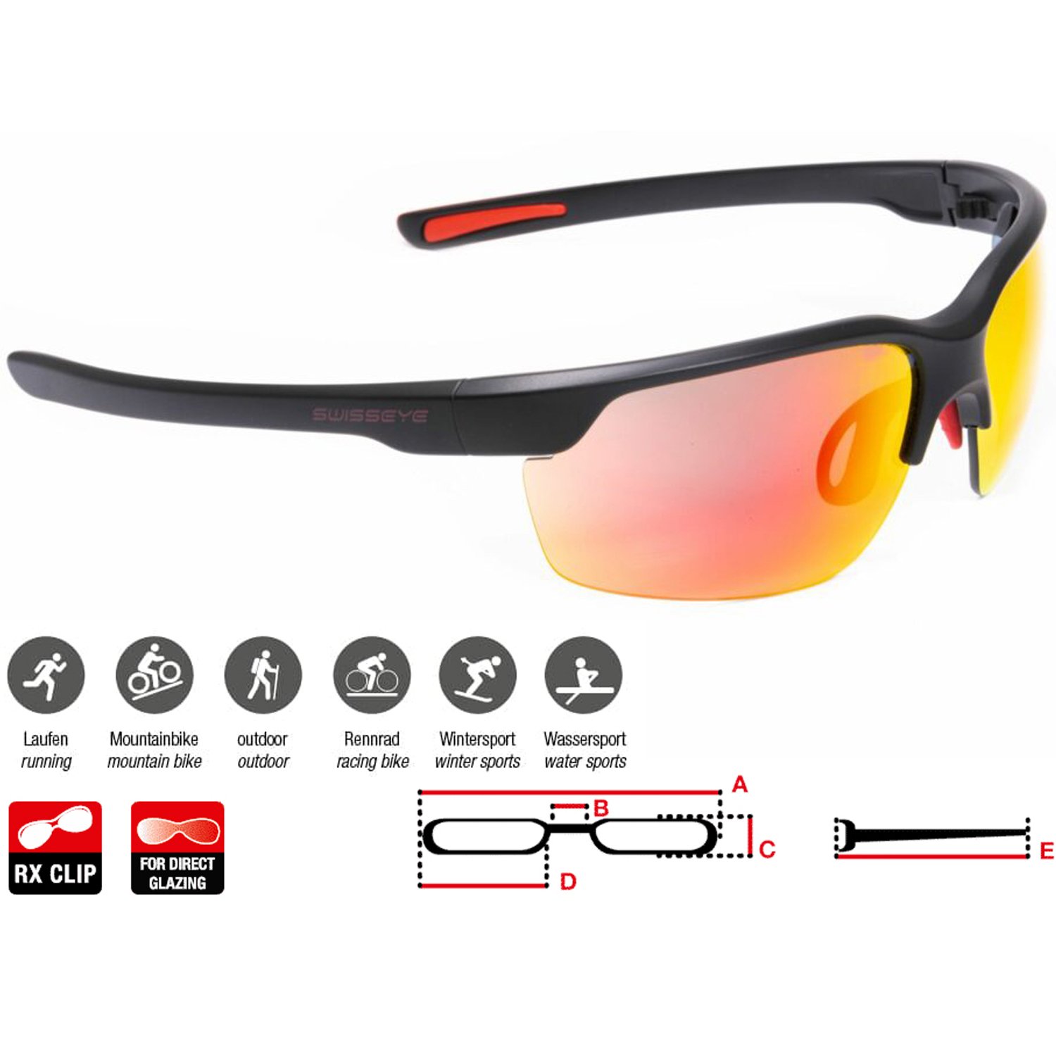 

Очки велосипедные SWISSEYE Wire, солнцезащитные, спортивные. black matt / red - smoke BR Revo, 12961