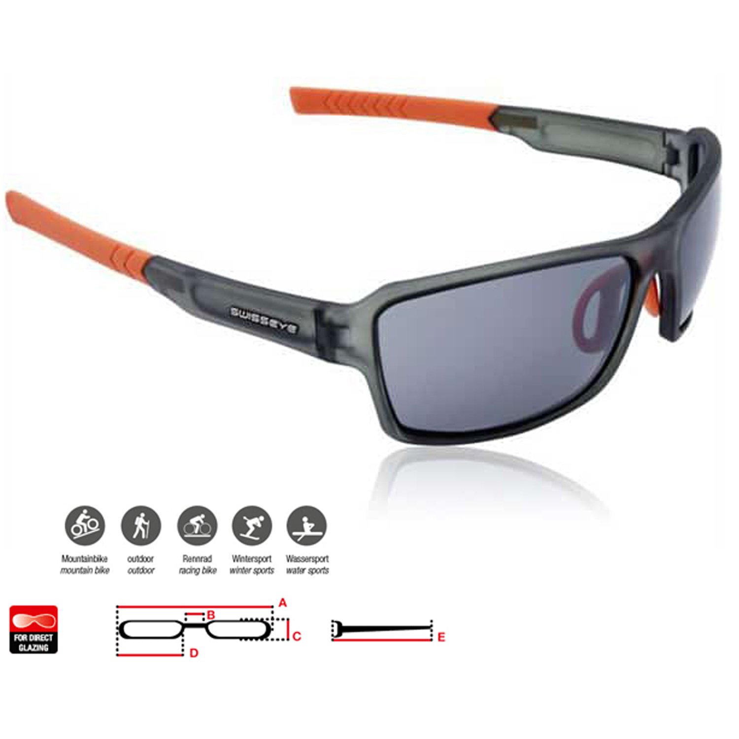 

Очки велосипедные SWISSEYE Freestyle, солнцезащитные, спортивные, dark grey crystal/orange - smoke FM, 14414