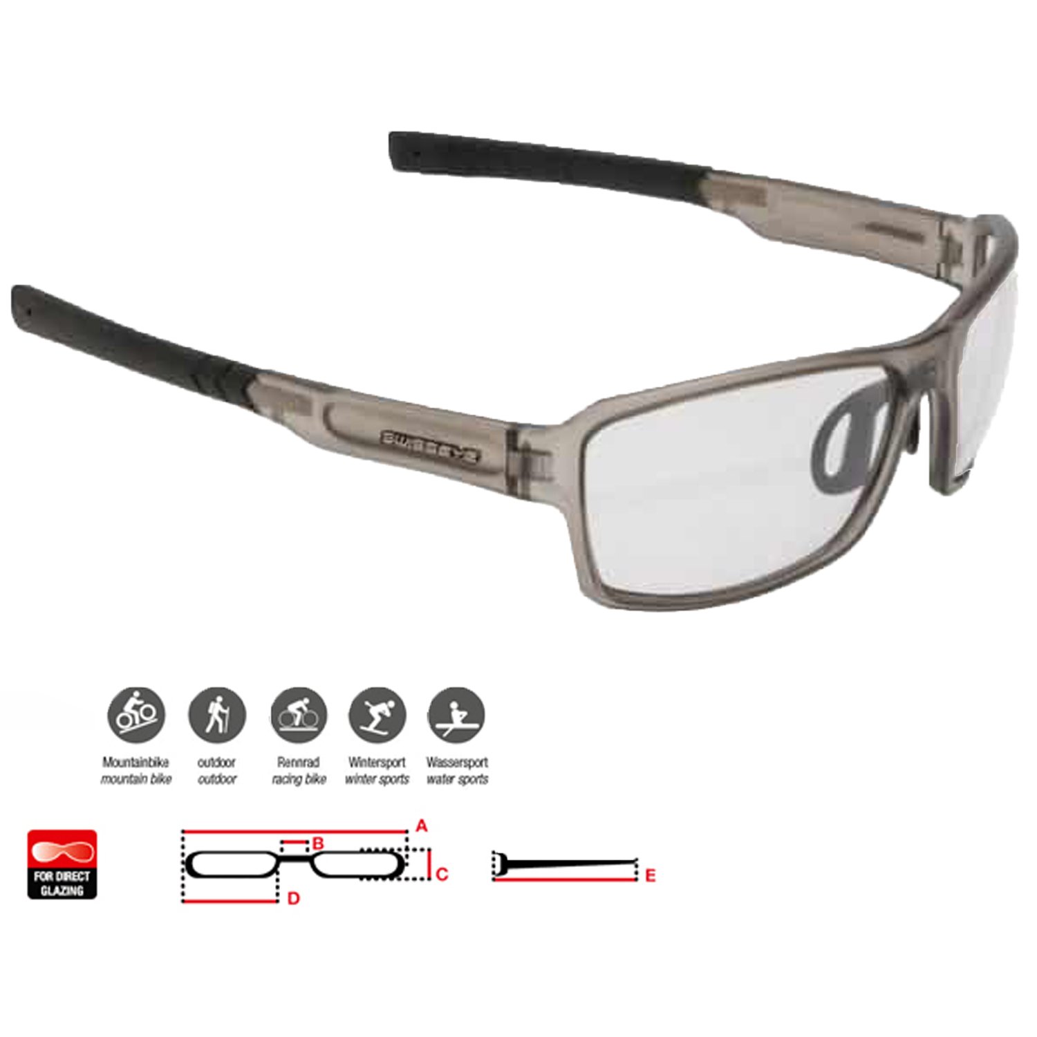 

Очки велосипедные SWISSEYE Freestyle, солнцезащитные, crystal grey matt/black - photochromic clear-smoke, 14420