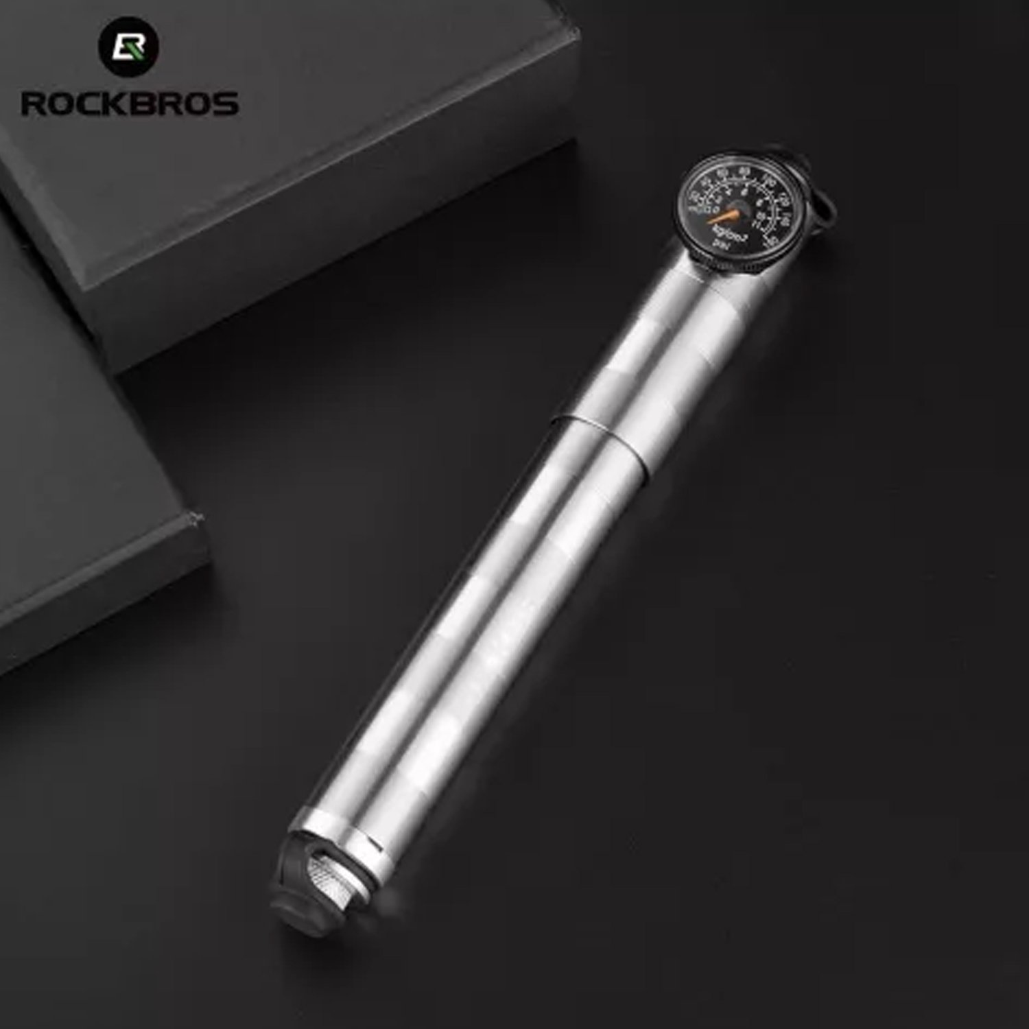 фото Насос велосипедный rockbros, ручной, со шлангом, с манометром, 160 psi, серебристый, rb_jg-pb-004