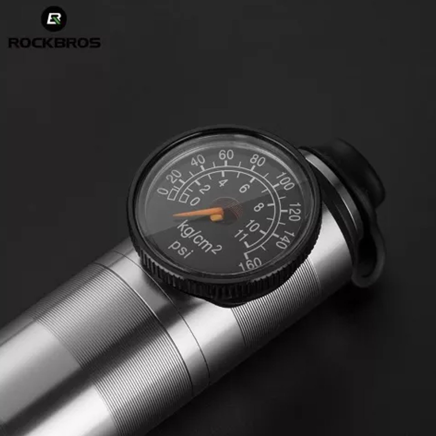 фото Насос велосипедный rockbros, ручной, со шлангом, с манометром, 160 psi, серебристый, rb_jg-pb-004