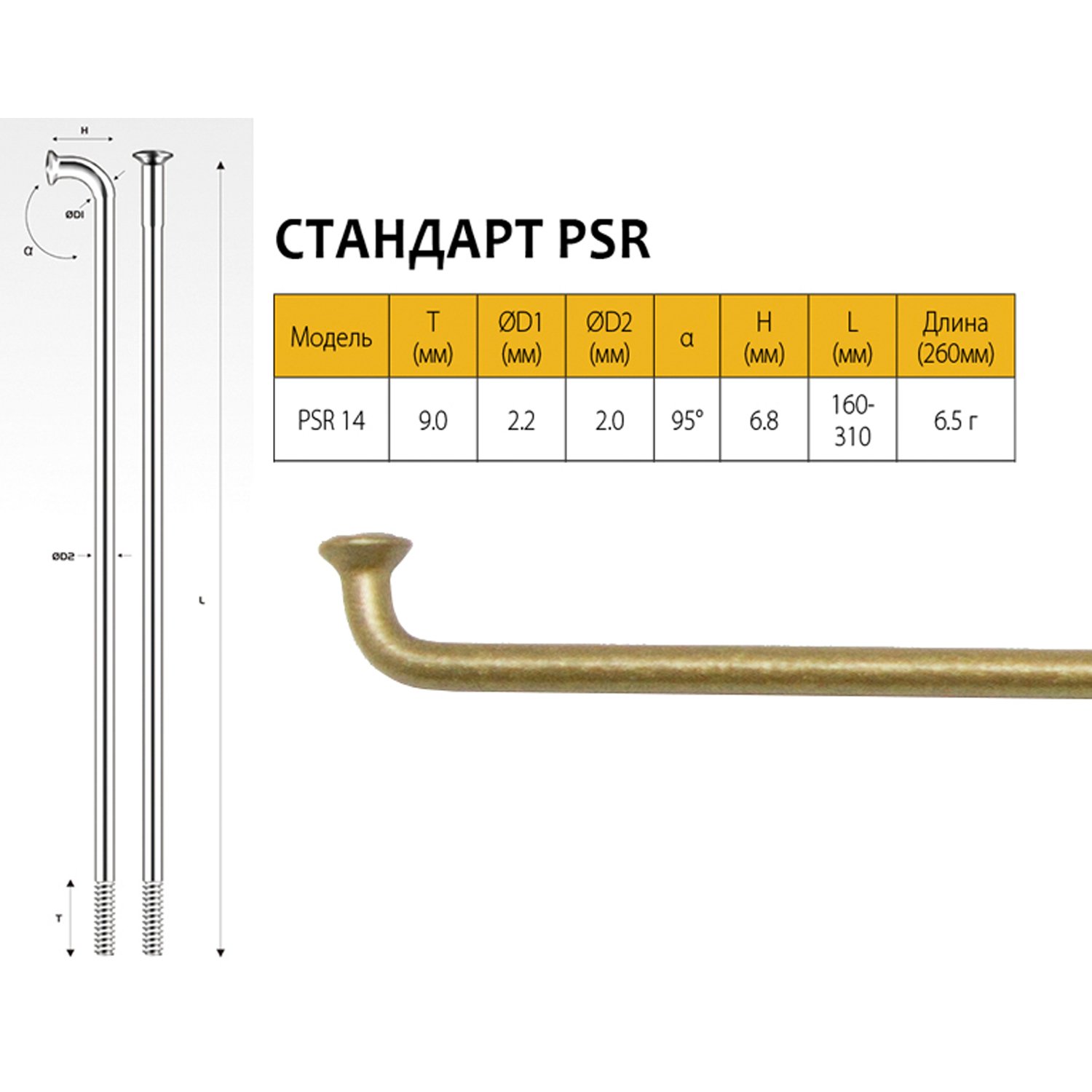 

Спицы велосипедные PILLAR PSR 14, 14G, золотистый, PSR 14 (PSR Standard) (Длина: 262, Цвет: золотистый)