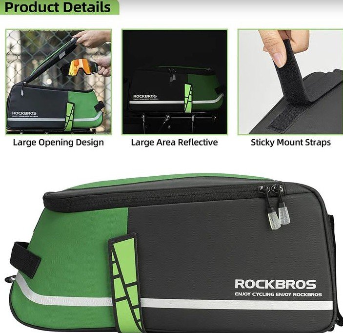 Сумка ROCKBROS на багажник с зеленой вставкой, RB_30140019001 УТ-00359888 - фото 4