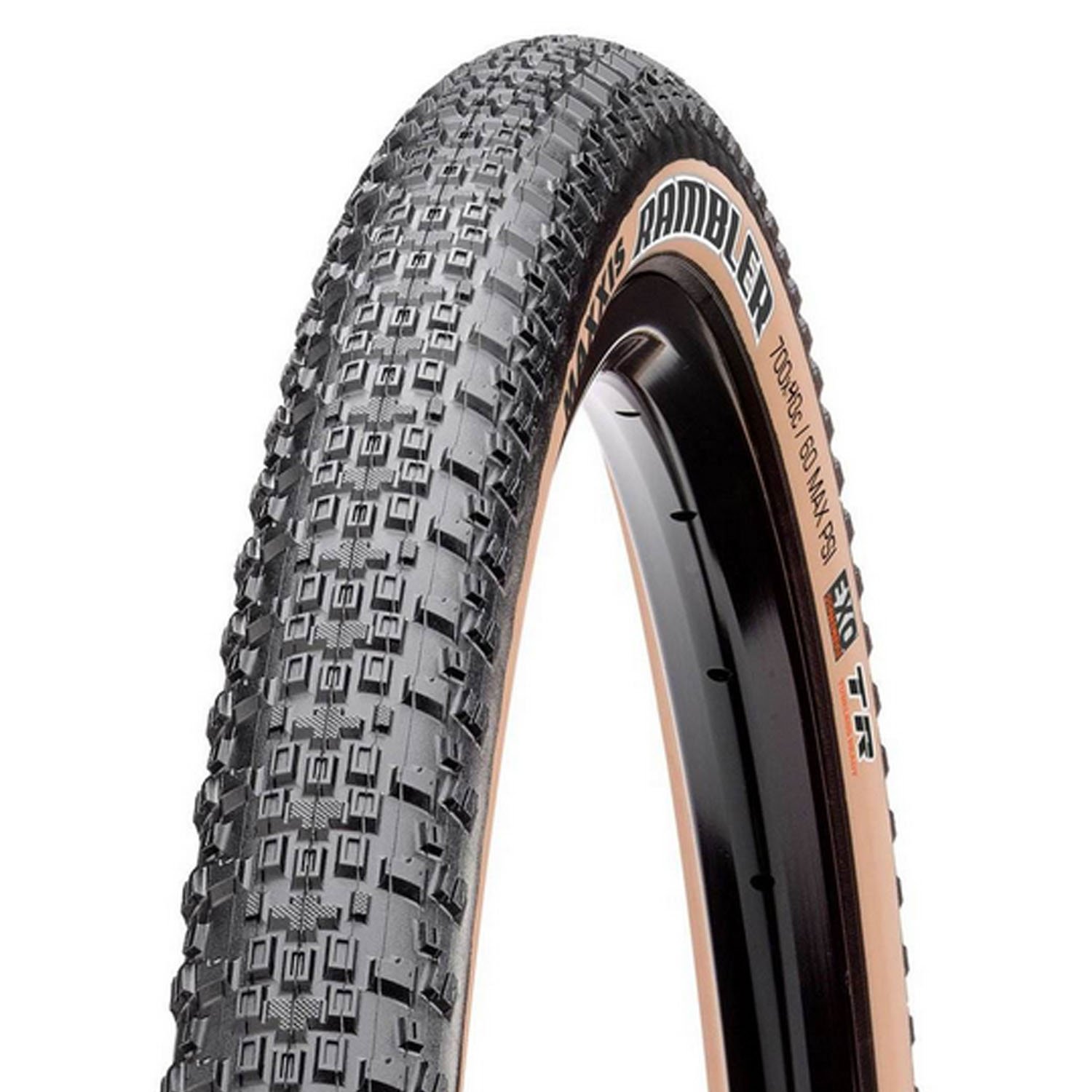 

Велопокрышка Maxxis Rambler, 700x40C, TPI 60, кевлар, EXO/TR/Tanwall, черно-бежевый, ETB00329600