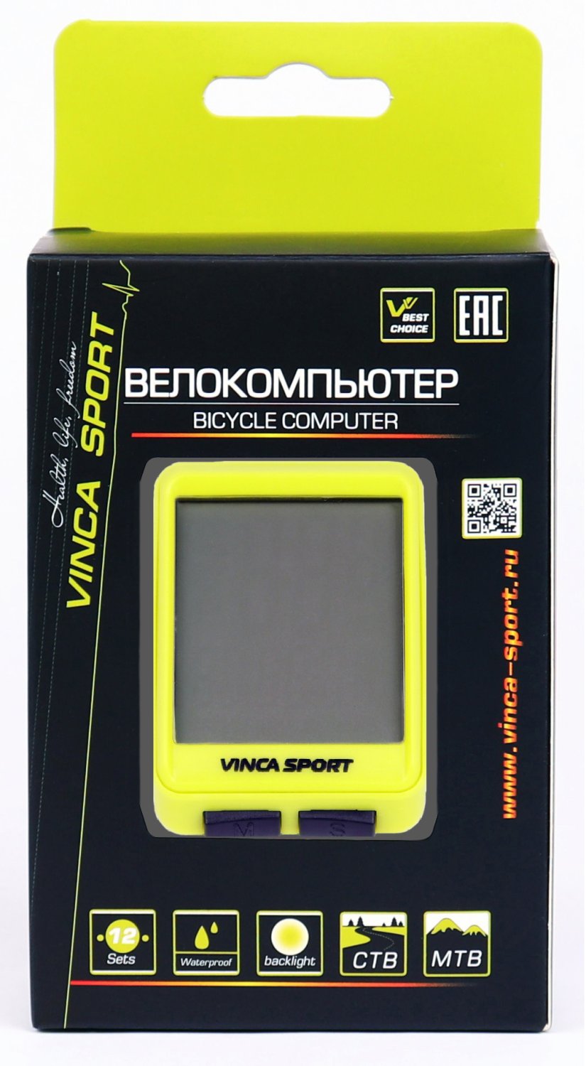   ВашВелосипед Велокомпьютер Vinca Sport, беспроводной, 12 функций, lime/black, V 1507 lime/black