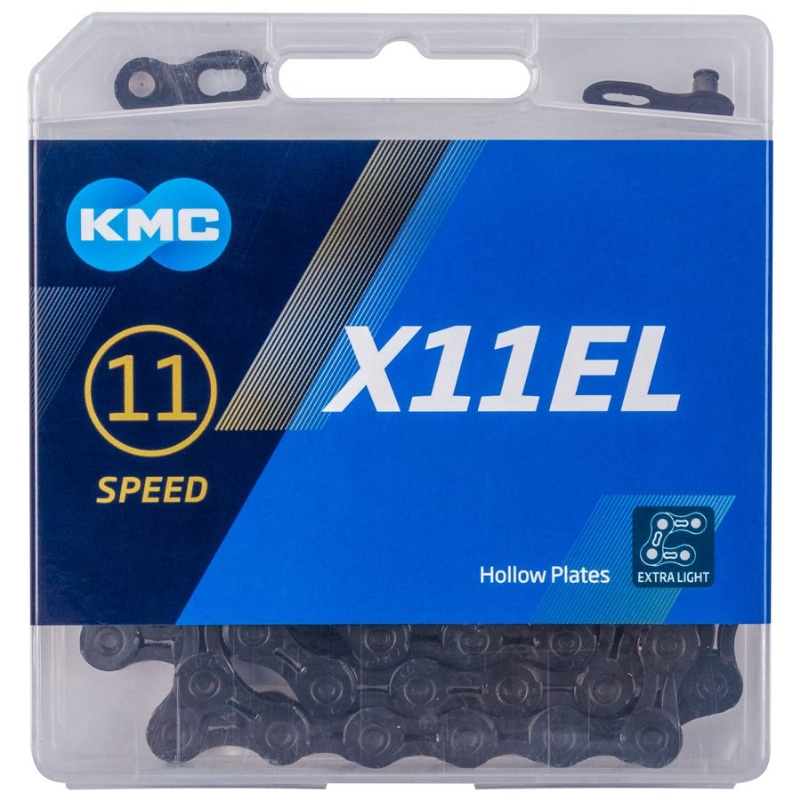 

Цепь велосипедная KMC X11EL BlackTech 1/2"x11/128" 11ск. 118 звеньев, облегченная EL-extra light, с замком, 5-303533