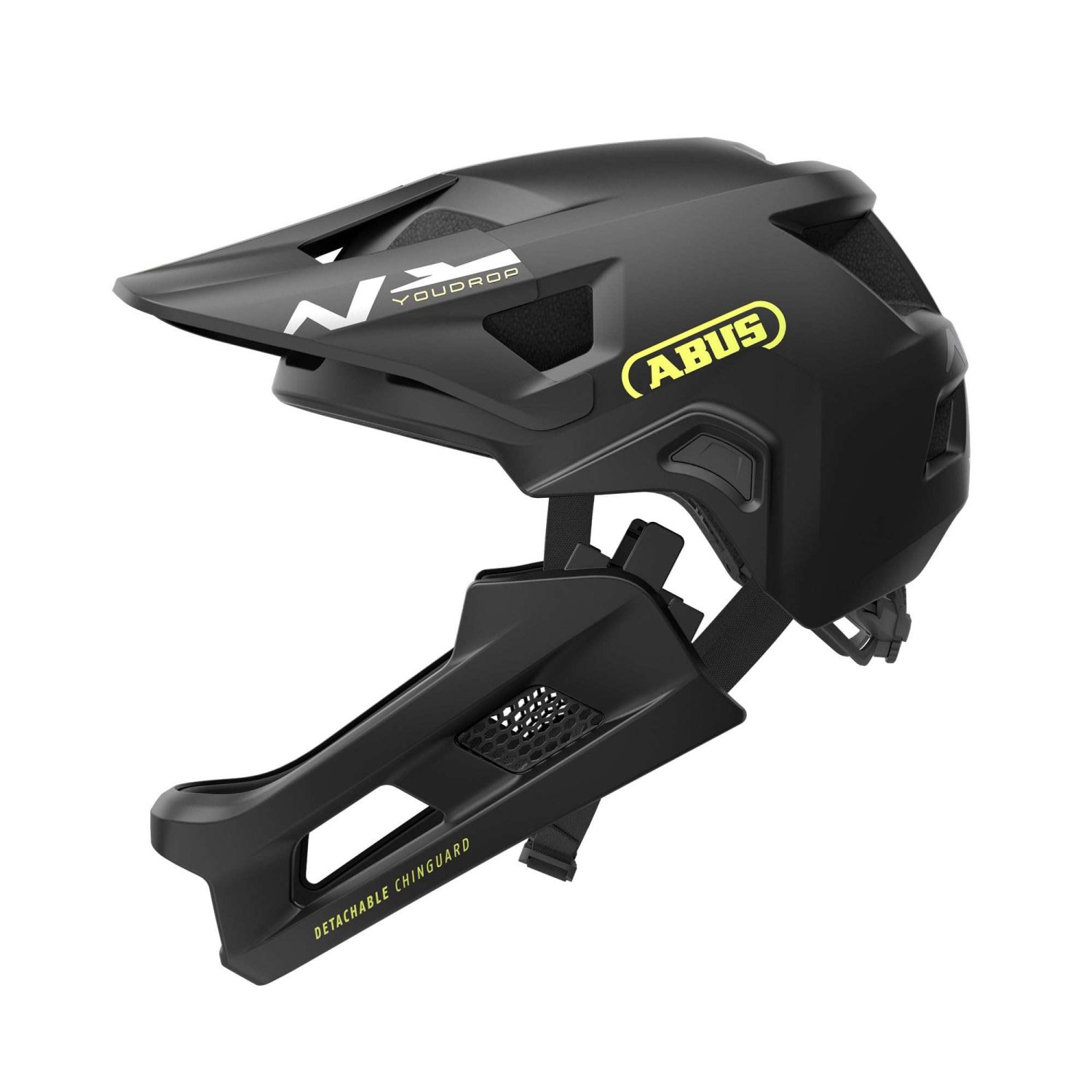 

Велошлем ABUS YOUDROP MTB FF детский, съемная челюсть, 14 вент. отверский, микрорегулировка размера, 440гр, 05-0003423, Черный