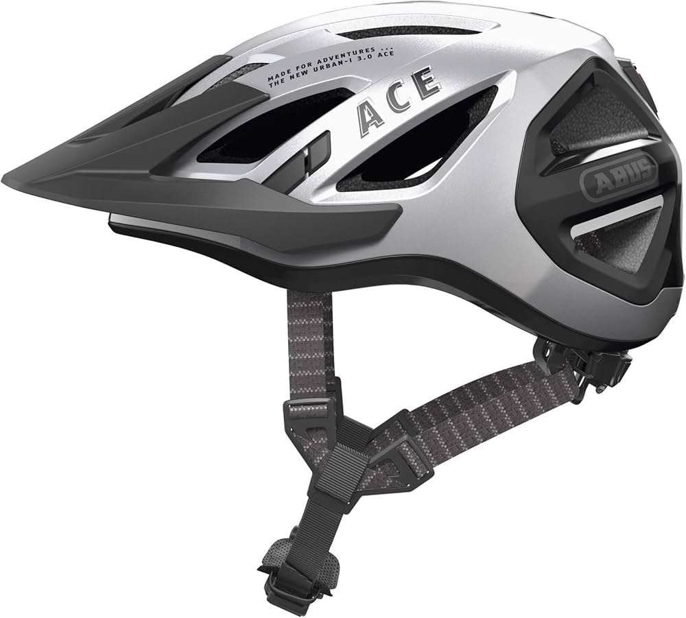 

Велошлем ABUS Urban-I 3.0 ACE с LED фонариком, с регулировкой, 17 отв, сетка от насекомых, серебристый, 05-0097955