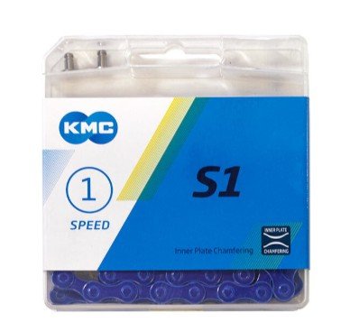 

Цепь велосипедная KMC S1 для 1 скорости, 1/2"х1/8", 112 звеньев, пин 8.6мм, с замком, синяя, CH-KMC-S1-BL