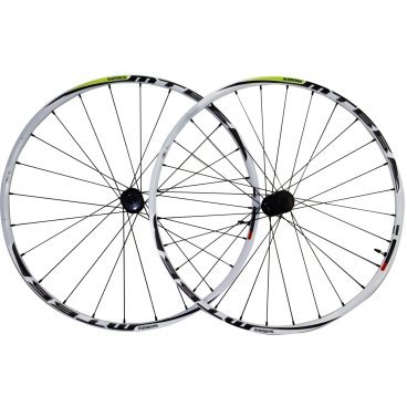 Колеса для велосипеда Shimano MT66 переднее и заднее, 26'', цвет белый (+лайм), CenterLock EWHMT66FR
