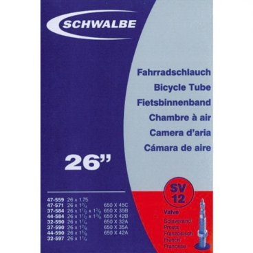 Велокамера Schwalbe, 32/47-559/597 мм / 26x1.75-1 1\4, SV12, 10423343