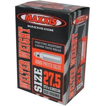 Велокамера Presta Maxxis Welter, 27.5x1.9/2.35, Weight, 0.9mm, черный, велониппель, IB75078400