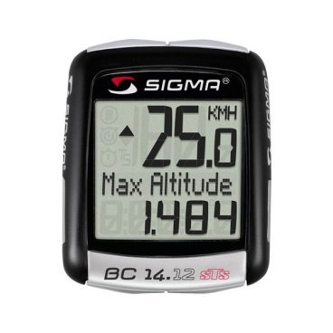 Велокомпьютер Sigma Sport BC 14.12 STS ALTI, 14 функций, беспроводной, черный, 04160 датчик sigma скорости беспроводной sts арт 00439