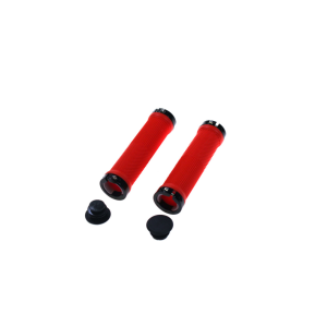 Грипсы велосипедные TRIX, резиновые, 130 мм, 2 черных фиксатора, торцевые заглушки, красные, HL-G201 red/bk