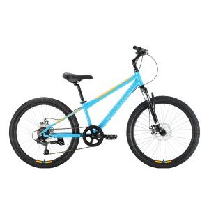 Подростковый велосипед Stark, Respect 24.1 D Steel, голубой/желтый/белый 12