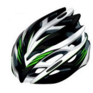 Велошлем защитный STELS FSD-HL008 (in-mold), размер L (54-61 см), зелёно-чёрно-белый, 600314